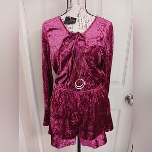 5/$25  Very J NWT Velvet Wine Long Sleeve Romper